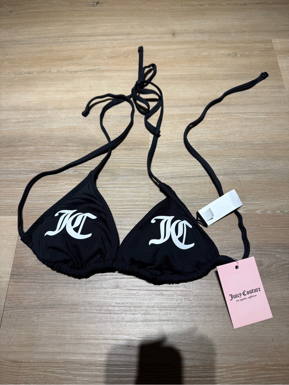 Juicy Couture Black Triangle Bikini Top with White JC Logo